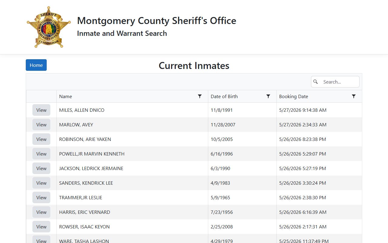 Montgomery County jail roster search grid
