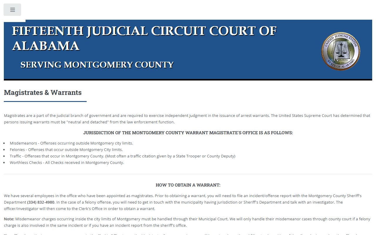 Montgomery County arrest warrant and magistrate records page